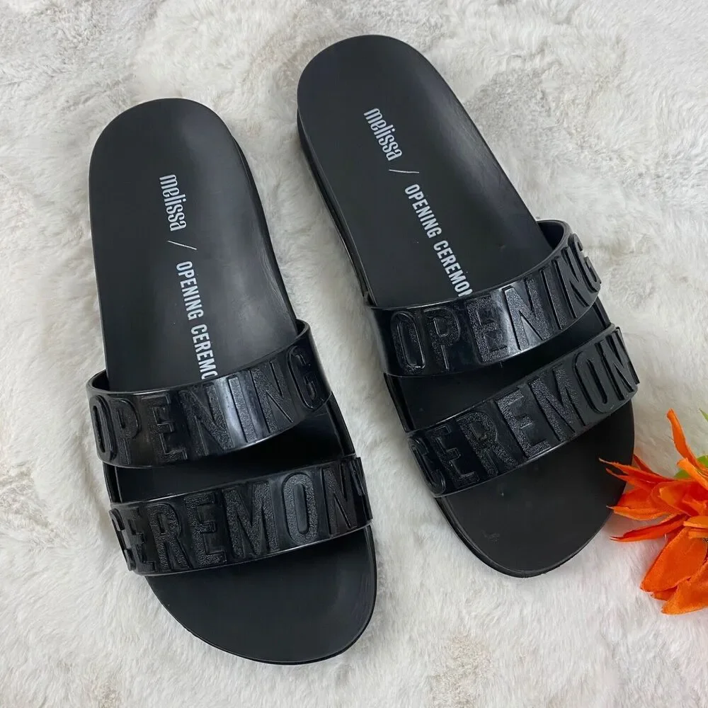 Melissa x Opening Ceremony Womens Black Flipp Slides Rubber Sandals Size 6
